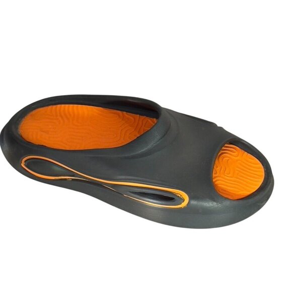 Unisex Black & Orange Open-Toe Rubber Slip-On Sandals With Contoured Footbed - Picture 1 of 8